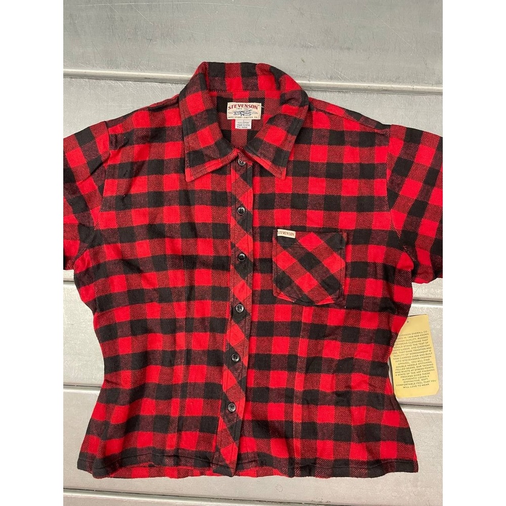 Stevenson Flannel Shirt Womens Large Red Plaid Short Sleeve Button Up Shirt NWT‎ - Picture 2 of 7